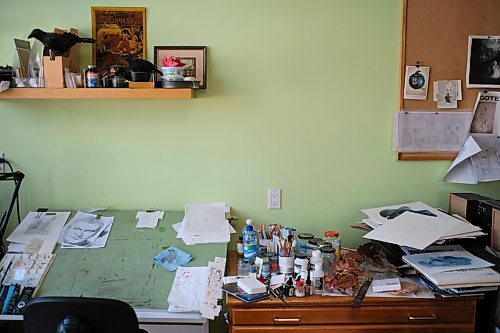 Daniel Crump / Winnipeg Free Press. A portion of the work space in Chris Chuckrys studio. Chuckry is a Winnipeg based artist who works with many different mediums. January 9, 2020.