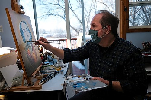 Daniel Crump / Winnipeg Free Press. Chris Chuckry works on an oil painting in his home studio. Chuckry is a Winnipeg based artist who works with many different mediums. January 9, 2020.