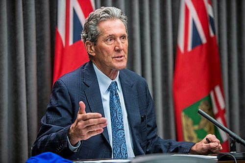 MIKAELA MACKENZIE / WINNIPEG FREE PRESS

Premier Brian Pallister announces new business supports at a press conference at the Manitoba Legislative Building in Winnipeg on Tuesday, Jan. 12, 2021. For Larry story.

Winnipeg Free Press 2020