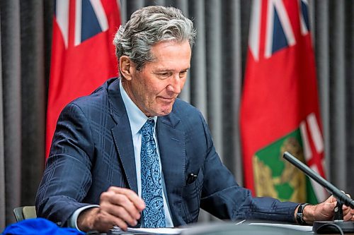 MIKAELA MACKENZIE / WINNIPEG FREE PRESS

Premier Brian Pallister announces new business supports at a press conference at the Manitoba Legislative Building in Winnipeg on Tuesday, Jan. 12, 2021. For Larry story.

Winnipeg Free Press 2020