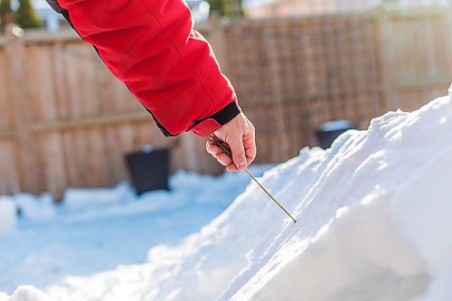 MIKAELA MACKENZIE / WINNIPEG FREE PRESS

Gordon Giesbrecht, a former wilderness instructor, and a professor of cold physiology, demonstrates how to use a stick to measure wall thickness while digging out a quinzee in Winnipeg on Wednesday, Jan. 13, 2021.  For Ben Waldman story.

Winnipeg Free Press 2021