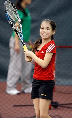 BORIS.MINKEVICH@FREEPRESS.MB.CA BORIS MINKEVICH/ WINNIPEG FREE PRESS  100120 Action of a junior tennis player Yuliya Andreyev,9, who will be competing in a tournament on Sunday at the Winter Club.