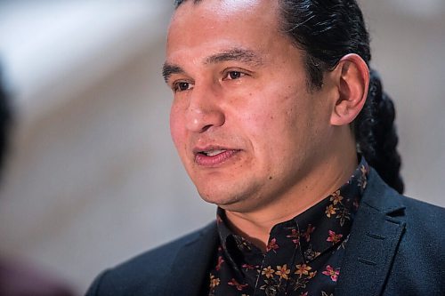 MIKAELA MACKENZIE / WINNIPEG FREE PRESS

NDP leader Wab Kinew speaks to the media at the Manitoba Legislative Building in Winnipeg on Monday, Jan. 25, 2021. For Larry story.

Winnipeg Free Press 2021