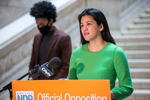 MIKAELA MACKENZIE / WINNIPEG FREE PRESS

Critic for immigration and the status of women Malaya Marcelino speaks to the media at the Manitoba Legislative Building in Winnipeg on Monday, Jan. 25, 2021. For Larry story.

Winnipeg Free Press 2021