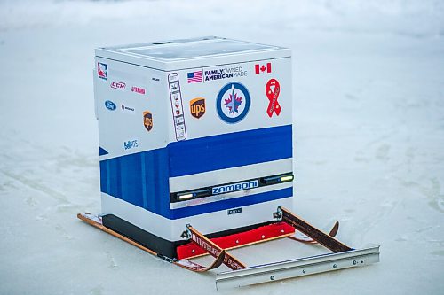 MIKAELA MACKENZIE / WINNIPEG FREE PRESS

Ron and Anthony Thierault's washing machine zamboni on the Seine River near Marion Street in Winnipeg on Monday, Jan. 25, 2021. For JS story.

Winnipeg Free Press 2021