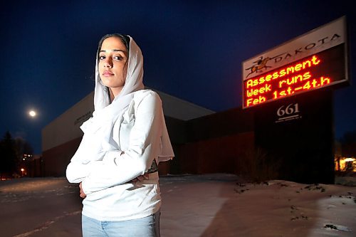 JOHN WOODS / WINNIPEG FREE PRESS
Kalsoom Amin, 17, a grade twelve student at Dakota Collegiate, is photographed outside the school in Winnipeg Wednesday, January 27, 2021. Along with being anxious about COVID-19 Akim is stressed about her exams which run from February 1-4.

Reporter: MacIntosh