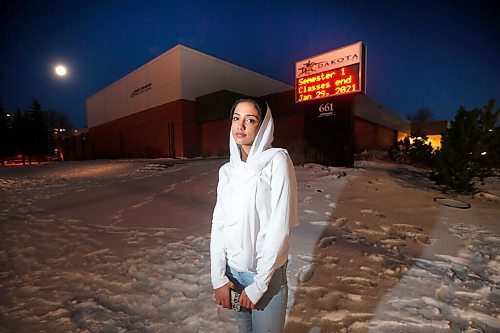 JOHN WOODS / WINNIPEG FREE PRESS
Kalsoom Amin, 17, a grade twelve student at Dakota Collegiate, is photographed outside the school in Winnipeg Wednesday, January 27, 2021. Along with being anxious about COVID-19 Akim is stressed about her exams which run from February 1-4.

Reporter: MacIntosh