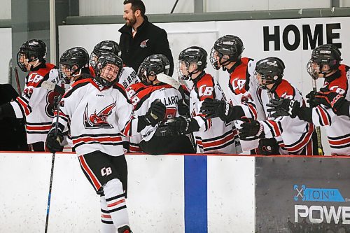 JOHN WOODS / WINNIPEG FREE PRESS
College Beliveau Barracudas (10) celebrates as he scores the last goal against the Glenlawn Lions in the Winnipeg High School Hockey League B Division at Seven Oaks Arena  in Winnipeg Thursday, March 12, 2020. 

Reporter: For a COVID-19 feature by Sawatsky - other game photos in Merlin from game day