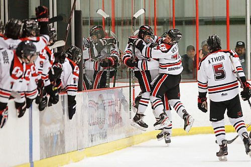 JOHN WOODS / WINNIPEG FREE PRESS
College Beliveau Barracudas defeat the Glenlawn Lions in the Winnipeg High School Hockey League B Division at Seven Oaks Arena  in Winnipeg Thursday, March 12, 2020. 

Reporter: For a COVID-19 feature by Sawatsky - other game photos in Merlin from game day