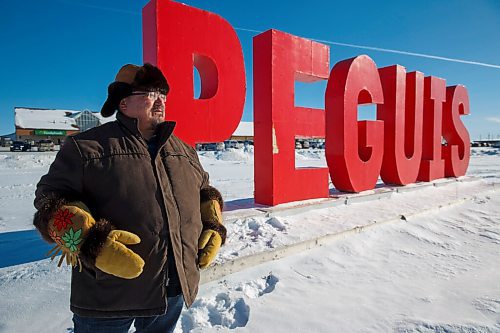 MIKE DEAL / WINNIPEG FREE PRESS
Chief Glen Hudson beside the large Peguis sign that sits at the heart of the community outside the health centre and the shopping centre.
210127 - Wednesday, January 27, 2021.