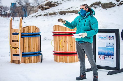 MIKAELA MACKENZIE / WINNIPEG FREE PRESS

Architect Peter Hargraves speaks at the warming hut unveiling at The Forks in Winnipeg on Friday, Jan. 29, 2021. For Al Small story.

Winnipeg Free Press 2021