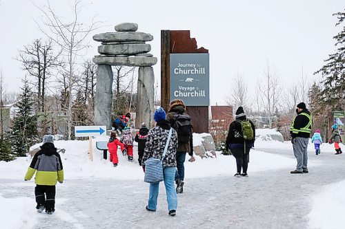 Daniel Crump / Winnipeg Free Press. Kids play around the inukshuk at the Journey to Churchill exhibit at The Winnipeg Zoo. The zoo is open for the first time since COVID restrictions were tightened late last year. January 30, 2021.