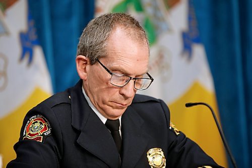 JOHN WOODS / WINNIPEG FREE PRESS
Chief John Lane, Winnipeg Fire and Paramedic Service (WFPS) speaks to media to address reports of racism within the WFPS in Winnipeg Wednesday, February 3, 2021. 

Reporter: ?