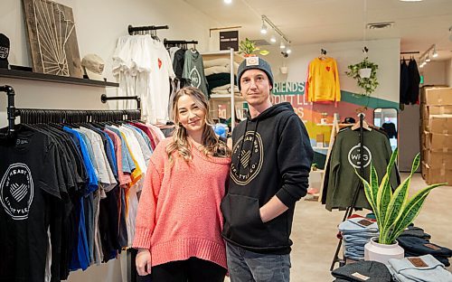 MIKE SUDOMA / WINNIPEG FREE PRESS
Ryan and Jessica Bowman inside of their newly opened We Heart WPG shop located on Osbourne St Wednesday afternoon
February 3, 2021