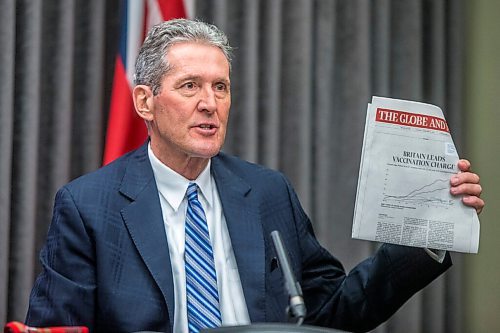 MIKAELA MACKENZIE / WINNIPEG FREE PRESS

Premier Brian Pallister speaks to the media about possible COVID-19 measure loosening at the Manitoba Legislative Building in Winnipeg on Thursday, Feb. 4, 2021. For Larry Kusch story.

Winnipeg Free Press 2021