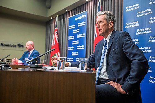 MIKAELA MACKENZIE / WINNIPEG FREE PRESS

Premier Brian Pallister (front) and Brent Roussin, chief provincial public health officer, speak to the media about possible COVID-19 measure loosening at the Manitoba Legislative Building in Winnipeg on Thursday, Feb. 4, 2021. For Larry Kusch story.

Winnipeg Free Press 2021