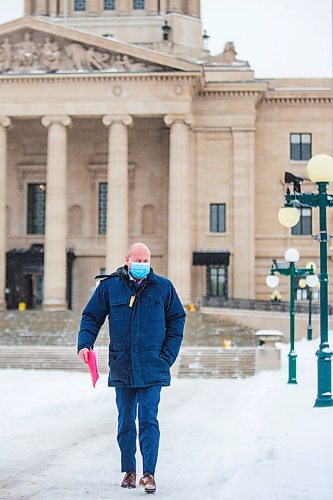 MIKAELA MACKENZIE / WINNIPEG FREE PRESS

Brent Roussin, chief provincial public health officer, walks out of the Manitoba Legislative Building after speaking to the media about possible COVID-19 measure loosening in Winnipeg on Thursday, Feb. 4, 2021. For Larry Kusch story.

Winnipeg Free Press 2021