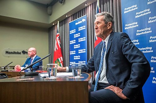 MIKAELA MACKENZIE / WINNIPEG FREE PRESS

Premier Brian Pallister (front) and Brent Roussin, chief provincial public health officer, speak to the media about possible COVID-19 measure loosening at the Manitoba Legislative Building in Winnipeg on Thursday, Feb. 4, 2021. For Larry Kusch story.

Winnipeg Free Press 2021