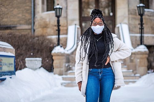 MIKAELA MACKENZIE / WINNIPEG FREE PRESS

Oluwadamilola (Dami) Ojo, whos started a group called Melan Unify for Black youth to connect with resources for professional development, poses for a portrait in front of St. Mary's Academy in Winnipeg on Friday, Feb. 5, 2021. For JS story.

Winnipeg Free Press 2021