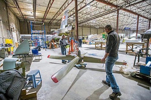 MIKAELA MACKENZIE / WINNIPEG FREE PRESS

Matt Halpin (left) and Marsh Pettitt work on restoring a propeller at the warehouse where exhibits are being conserved, restored, and prepared for the Western Canadian Aviation Museum (which is slated to open at the old airport in 2022) in Winnipeg on Wednesday, Feb. 3, 2021. Photo page.

Winnipeg Free Press 2021