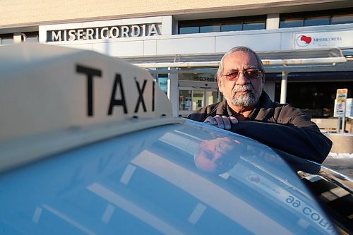 JOHN WOODS / WINNIPEG FREE PRESS
Gurmail Mangat, former president and current cab driver with Unicity Taxi, is photographed with his taxi as he waits for a fare outside the Misericordia Hospital in Winnipeg Monday, February 8, 2021. A vehicles for hire report shows a drop of nearly 50 percent of available vehicles for hire from March 2020 to April 2020 in Winnipeg. 

Reporter: Pursaga