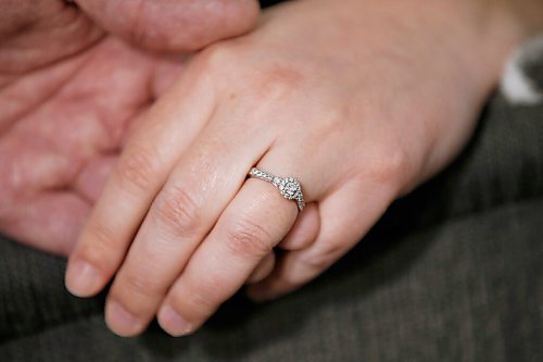 JOHN WOODS / WINNIPEG FREE PRESS
Jacquelynn Sharman and Dan Scheuerpflug, who had planned their wedding for Aug 22, 2020, but had to push it back to August 27, 2022, are photographed in their home in Winnipeg Wednesday, February 10, 2021. 

Reporter: Pindera