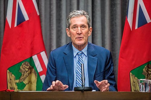 MIKAELA MACKENZIE / WINNIPEG FREE PRESS

Premier Brian Pallister makes a COVID-19 vaccine announcement at the Manitoba Legislative Building in Winnipeg on Thursday, Feb. 11, 2021. For Larry story.

Winnipeg Free Press 2021