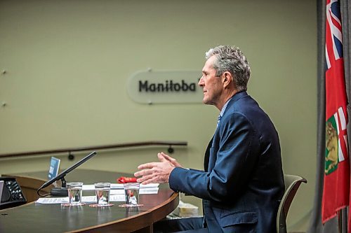 MIKAELA MACKENZIE / WINNIPEG FREE PRESS

Premier Brian Pallister makes a COVID-19 vaccine announcement at the Manitoba Legislative Building in Winnipeg on Thursday, Feb. 11, 2021. For Larry story.

Winnipeg Free Press 2021