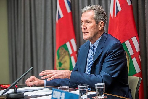 MIKAELA MACKENZIE / WINNIPEG FREE PRESS

Premier Brian Pallister makes a COVID-19 vaccine announcement at the Manitoba Legislative Building in Winnipeg on Thursday, Feb. 11, 2021. For Larry story.

Winnipeg Free Press 2021