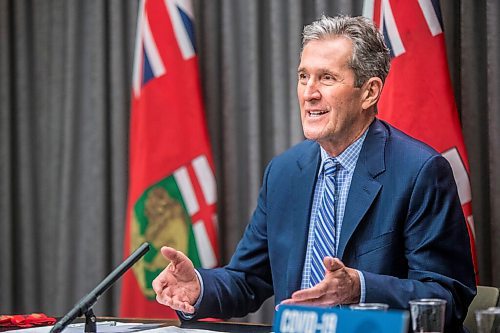 MIKAELA MACKENZIE / WINNIPEG FREE PRESS

Premier Brian Pallister makes a COVID-19 vaccine announcement at the Manitoba Legislative Building in Winnipeg on Thursday, Feb. 11, 2021. For Larry story.

Winnipeg Free Press 2021