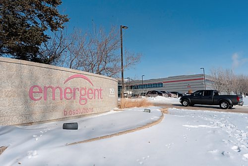 JESSE BOILY  / WINNIPEG FREE PRESS
The Emergent BioSolutions building at 155 Innovation Dr on Thursday. Product manufacturing and filling of vials with vaccine is planned to be done by Emergent BioSolutions at their Winnipeg location. Thursday, Feb. 11, 2021.
Reporter:??