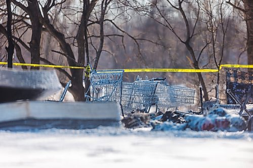 MIKAELA MACKENZIE / WINNIPEG FREE PRESS

The scene of a fire at an encampment at 50 Higgins Avenue in Winnipeg on Tuesday, Feb. 16, 2021. For Katie story.

Winnipeg Free Press 2021