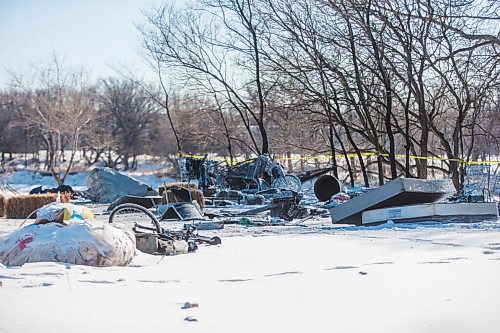 MIKAELA MACKENZIE / WINNIPEG FREE PRESS

The scene of a fire at an encampment at 50 Higgins Avenue in Winnipeg on Tuesday, Feb. 16, 2021. For Katie story.

Winnipeg Free Press 2021