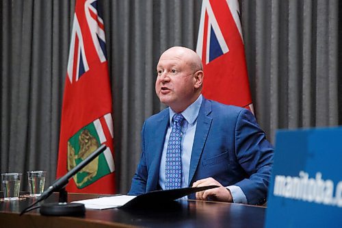 MIKE DEAL / WINNIPEG FREE PRESS
Dr. Brent Roussin, chief provincial public health officer, during the latest COVID-19 update at the Manitoba Legislative building Tuesday. 
210216 - Tuesday, February 16, 2021.