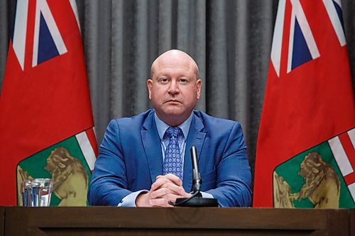 MIKE DEAL / WINNIPEG FREE PRESS
Dr. Brent Roussin, chief provincial public health officer, during the latest COVID-19 update at the Manitoba Legislative building Tuesday. 
210216 - Tuesday, February 16, 2021.