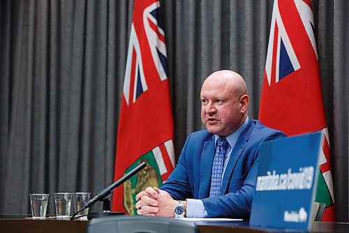 MIKE DEAL / WINNIPEG FREE PRESS
Dr. Brent Roussin, chief provincial public health officer, during the latest COVID-19 update at the Manitoba Legislative building Tuesday. 
210216 - Tuesday, February 16, 2021.