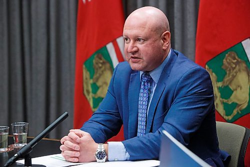 MIKE DEAL / WINNIPEG FREE PRESS
Dr. Brent Roussin, chief provincial public health officer, during the latest COVID-19 update at the Manitoba Legislative building Tuesday. 
210216 - Tuesday, February 16, 2021.