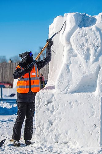 MIKAELA MACKENZIE / WINNIPEG FREE PRESS

Floriane Vermeire works on her first snow sculpture ever in front of Fort Gibraltar, which would usually be bustling with Festival du Voyageur events, in Winnipeg on Tuesday, Feb. 16, 2021. These sculptures are part of the Conseil jeunesse provincial Youth Symposium, meant to foster a new generation of sculptors and support students. Standup.

Winnipeg Free Press 2021