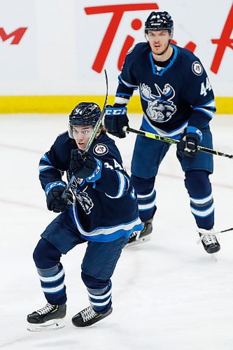 JOHN WOODS / WINNIPEG FREE PRESS
Manitoba Moose Ville Heinola (34) and Dylan Samberg (44) skate against the Toronto Marlies during first period AHL action in Winnipeg on Sunday, February 16, 2021.

Reporter: McIntyre