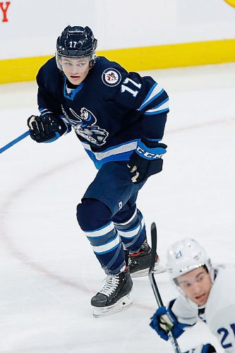 JOHN WOODS / WINNIPEG FREE PRESS
Manitoba Moose Cole Perfetti (17) skates against the Toronto Marlies during second period AHL action in Winnipeg on Sunday, February 16, 2021.

Reporter: McIntyre