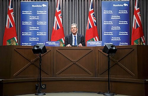 MIKE DEAL / WINNIPEG FREE PRESS
Premier Brian Pallister, during a media briefing at the Manitoba Legislative building Monday afternoon. 
210222 - Monday, February 22, 2021.