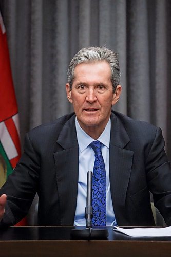 MIKE DEAL / WINNIPEG FREE PRESS
Premier Brian Pallister, during a media briefing at the Manitoba Legislative building Monday afternoon. 
210222 - Monday, February 22, 2021.