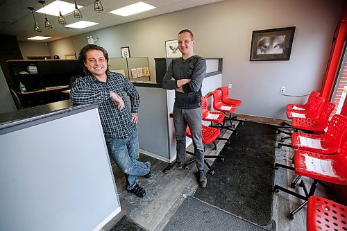 JOHN WOODS / WINNIPEG FREE PRESS
TJ Gross, left, and Vitaliy Lebezun, owners of Warkentin Business Solutions in the West End, are photographed in their business in Winnipeg, Monday, February 22, 2021. West End businesses are finding business in the pandemic is hard.

Reporter: Durrani
