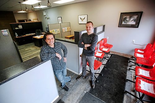 JOHN WOODS / WINNIPEG FREE PRESS
TJ Gross, left, and Vitaliy Lebezun, owners of Warkentin Business Solutions in the West End, are photographed in their business in Winnipeg, Monday, February 22, 2021. West End businesses are finding business in the pandemic is hard.

Reporter: Durrani

