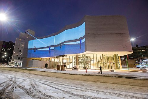 MIKAELA MACKENZIE / WINNIPEG FREE PRESS

Video of contemporary Inuit artwork and imagery is projected onto Qaumajuq, the Inuit art centre, in downtown Winnipeg on Friday, Feb. 26, 2021. The display will play on a loop every half hour between 6pm and 10pm on Fridays and Saturdays starting February 26 and ending March 27, as part of #Qaumajuq365, the Inuit art centres inaugural year. Standup.

Winnipeg Free Press 2021