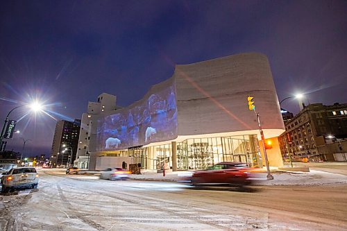 MIKAELA MACKENZIE / WINNIPEG FREE PRESS

Video of contemporary Inuit artwork and imagery is projected onto Qaumajuq, the Inuit art centre, in downtown Winnipeg on Friday, Feb. 26, 2021. The display will play on a loop every half hour between 6pm and 10pm on Fridays and Saturdays starting February 26 and ending March 27, as part of #Qaumajuq365, the Inuit art centres inaugural year. Standup.

Winnipeg Free Press 2021