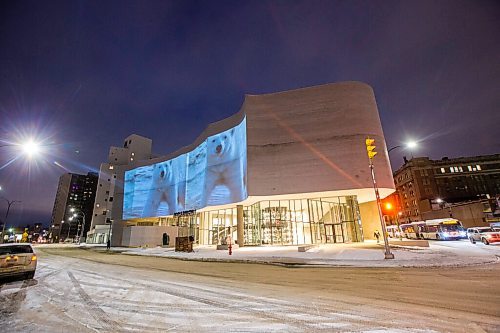 MIKAELA MACKENZIE / WINNIPEG FREE PRESS

Video of contemporary Inuit artwork and imagery is projected onto Qaumajuq, the Inuit art centre, in downtown Winnipeg on Friday, Feb. 26, 2021. The display will play on a loop every half hour between 6pm and 10pm on Fridays and Saturdays starting February 26 and ending March 27, as part of #Qaumajuq365, the Inuit art centres inaugural year. Standup.

Winnipeg Free Press 2021