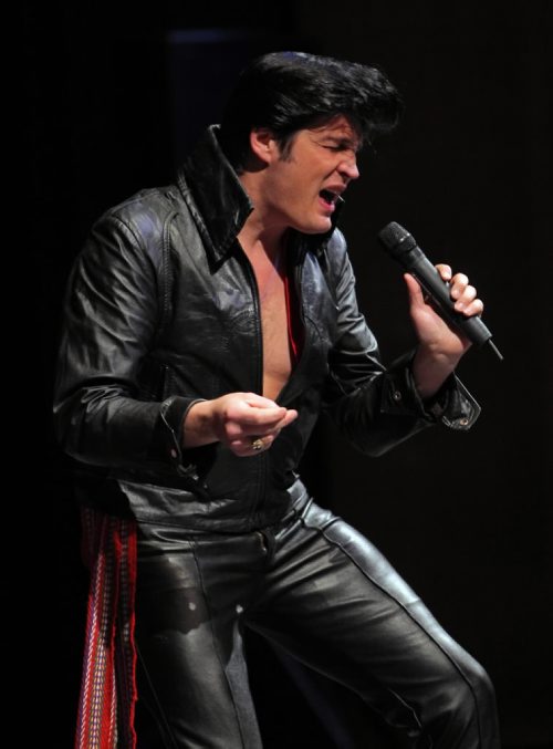 Brandon Sun 06022010 Elvis Impersonator Daylin James performs at the Western Manitoba Centennial Auditorium as part of the Metis Pavilion's entertainment for the 7th Annual Lieutenant Governor's Winter Festival on Saturday. (Tim Smith/Brandon Sun)
