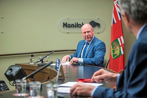 MIKAELA MACKENZIE / WINNIPEG FREE PRESS

Chief public health officer Dr. Brent Roussin (left) and premier Brian Pallister make an announcement about changes in public health orders at the Manitoba Legislative Building in Winnipeg on Tuesday, March 2, 2021. For Danielle story.

Winnipeg Free Press 2021