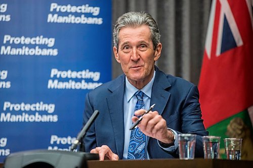 MIKAELA MACKENZIE / WINNIPEG FREE PRESS

Premier Brian Pallister makes an announcement about changes in public health orders at the Manitoba Legislative Building in Winnipeg on Tuesday, March 2, 2021. For Danielle story.

Winnipeg Free Press 2021